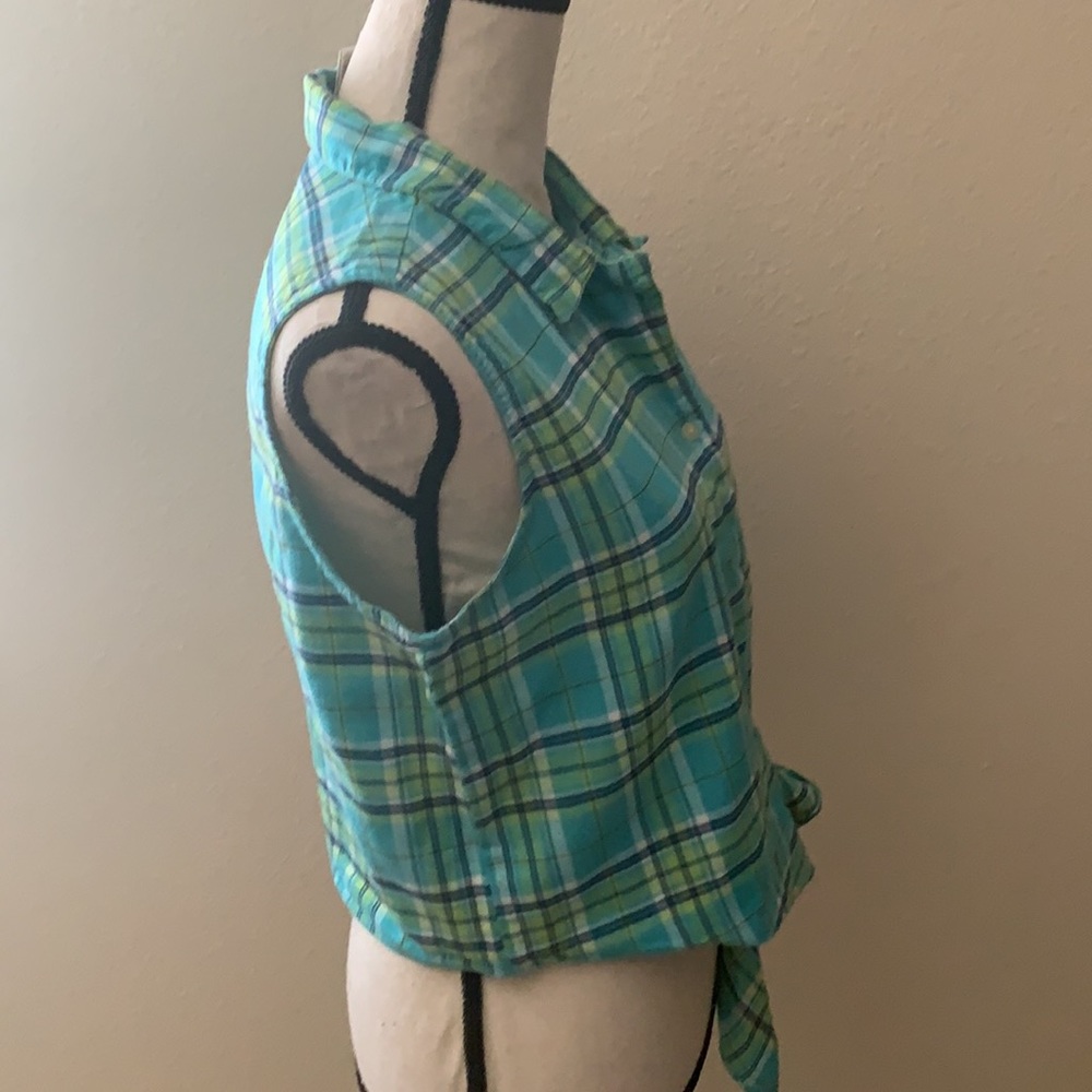 LARGE Blue/Green Express Plaid Cropped Top - Picture 5 of 6